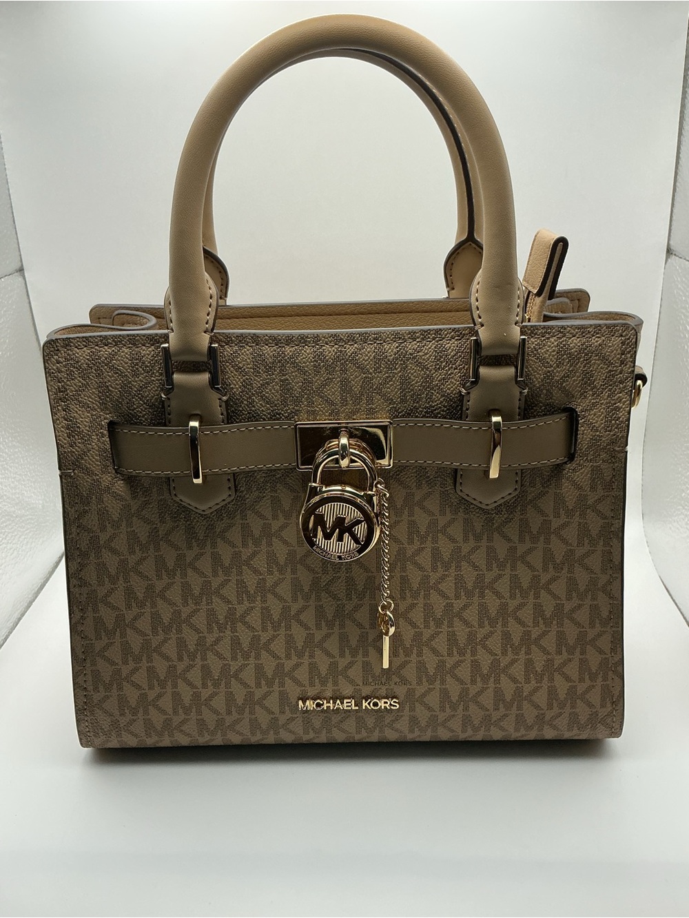 Michael Kors Hamilton Small Satchel Camel MK Logo NWT - Picture 2 of 9